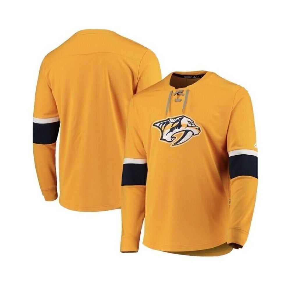Nashville Predators Adidas Platinum Long Sleeve Jersey T-Shirt Yellow Mens L NWT